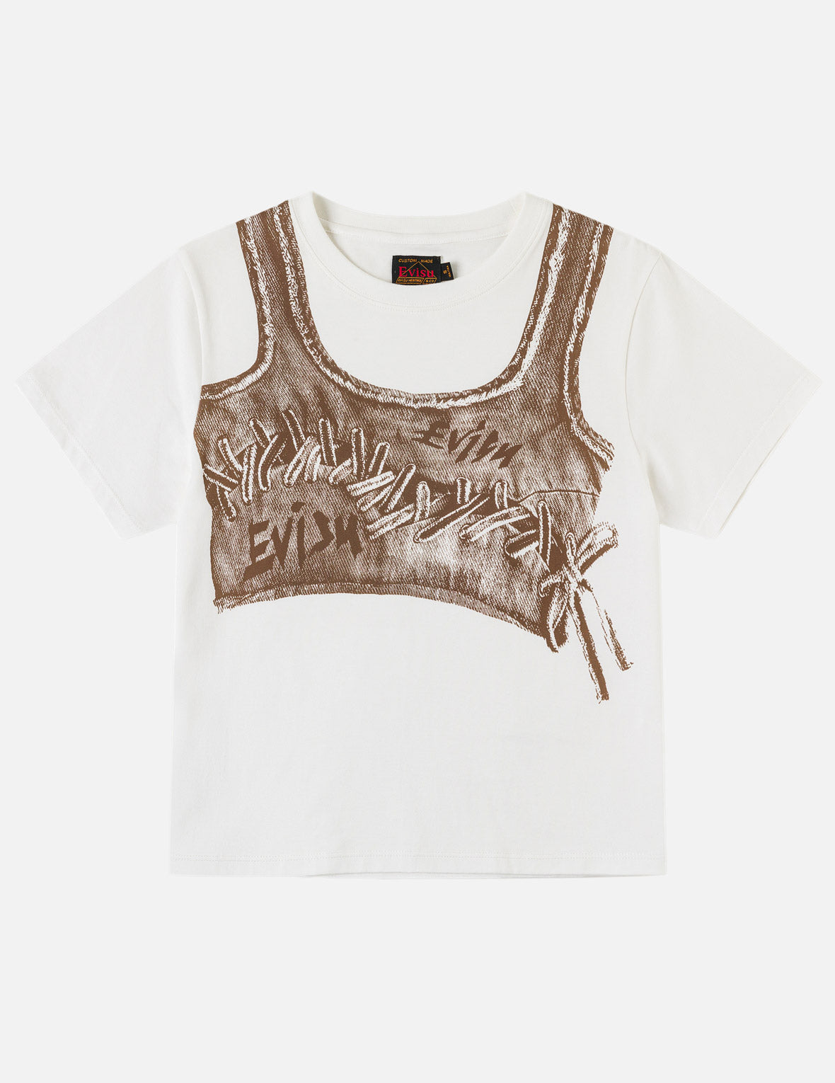 Fake Denim Lace-up Vest Print T-shirt